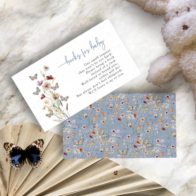 Fjäril Dammig Blå Böcker För Bebis Tilläggskort (Butterfly Dusty Blue Floral Books For Baby Enclosure Card by Painted Paperie
)