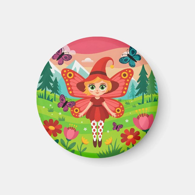 Fjäril Fée Illustration i Whimsical Skog Magnet (Framsidan)
