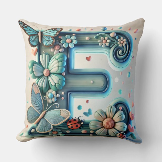 Fjäril Fjäril Bokstav E Blommig Monogram Dekor 🌸 Kudde (Framsida)