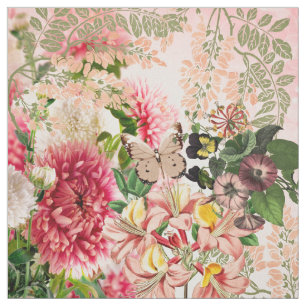 Fjäril för blommor för vintagerosagrönt brun tyg