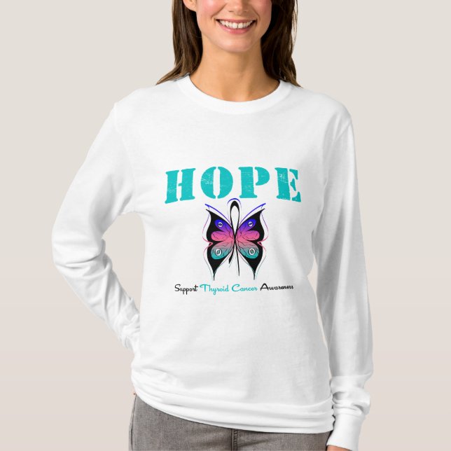 Fjäril för hoppThyroidcancer T Shirt (Framsida)