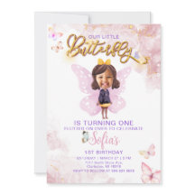 Fjäril Första Födelsedags Flickas 1:a Inbjudan