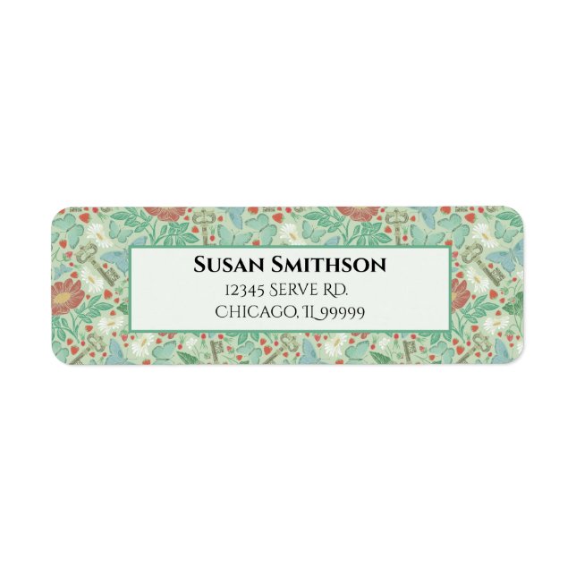 Fjäril Gammal Nyckel Tusensköns Steampunk Returadr Returadress Etikett (Framsidan)