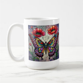 Fjäril glasmålning design vallmo blomma kaffemugg