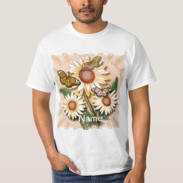 Fjäril Gula Prästkragar  T Shirt (Framsida)