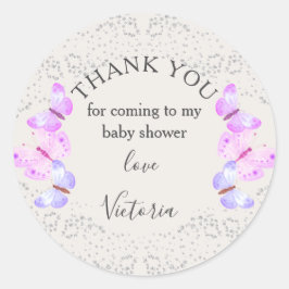 Fjäril Himmel Rosa Silver Konfetti Tack Runt Klistermärke