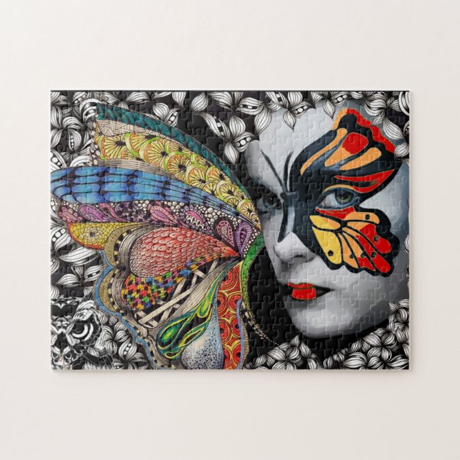 Fjäril i fönsterpussel pussel (Horisontell)