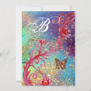 FJÄRIL I GLITTER 2 Elegant bröllopsmonogram , Inbjudningar