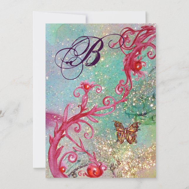 FJÄRIL I GLITTER 2 Elegant Bröllopsmonogram Inbjudningar (Framsida)