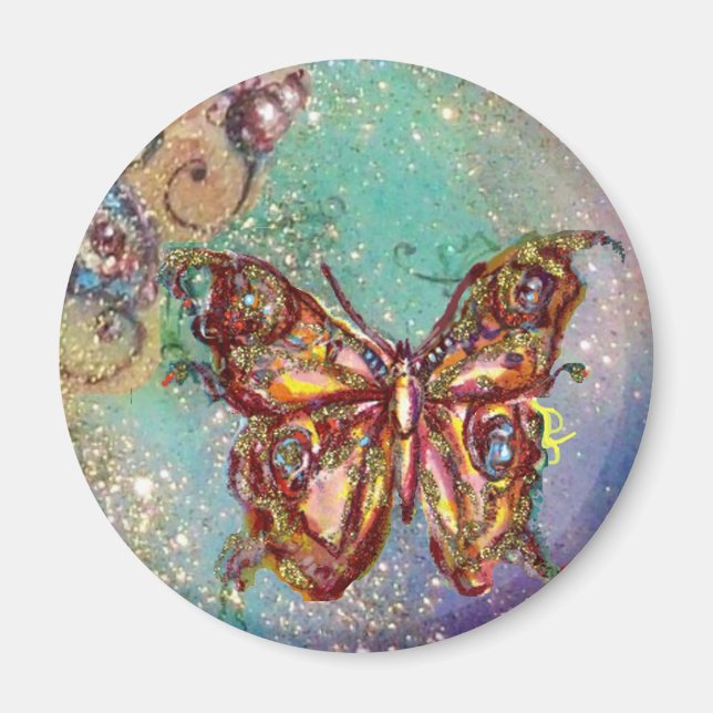 FJÄRIL I GULDGLITTER MAGNET (Framsidan)