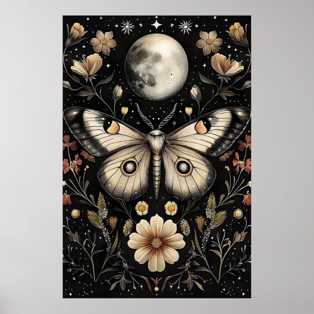 Fjäril I Mån Dunkel Blomsterträdgård, Melankolisk  Poster (Framsidan)