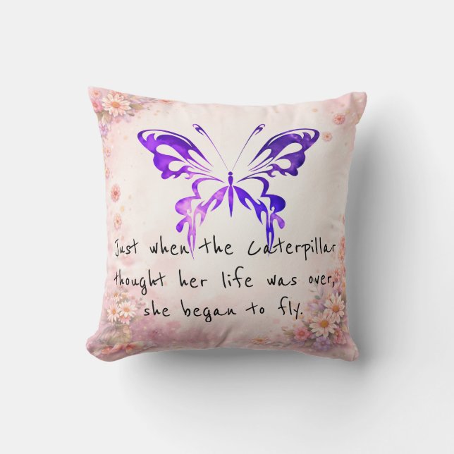 Fjäril i violett Inspirerande Citat Kudde (Framsida)
