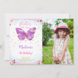 Fjäril-inbjudan till 5-års födelsedagsfoto inbjudningar