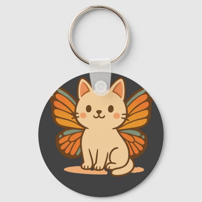 Fjäril Katt – Söt Pastell Kawaii Djur Nyckelring (Framsida)