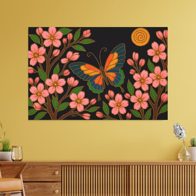 Fjäril Körsbärsblomsmåne Canvastryck (Insitu (Vardagsrum))