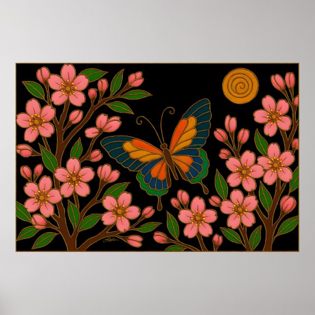 Fjäril Körsbärsblomsmåne Poster (Framsidan)