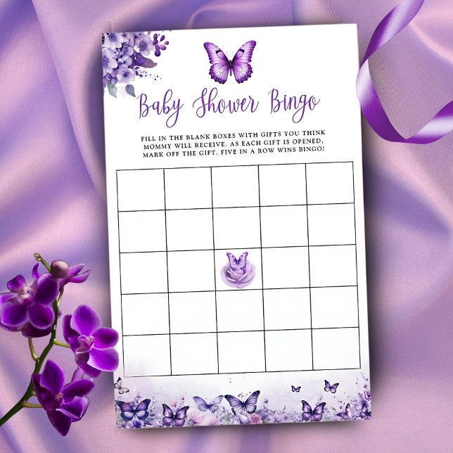 Fjäril Lila Bingo Baby Shower Spel (Skapare uppladdad)