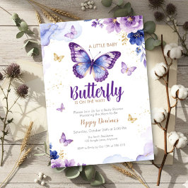Fjäril Lila Blå Blommig Baby Shower Inbjudningar