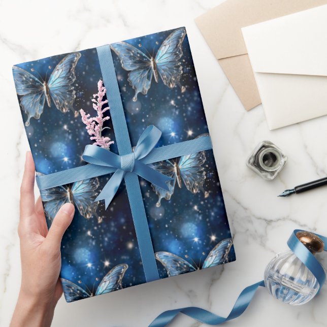 Fjäril magisk blå förtrollad fantasifull drömlik presentpapper (Gifting)