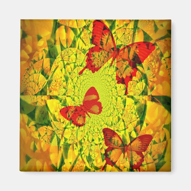 Fjäril Mandala Fyrkantig Magnet (Framsidan)