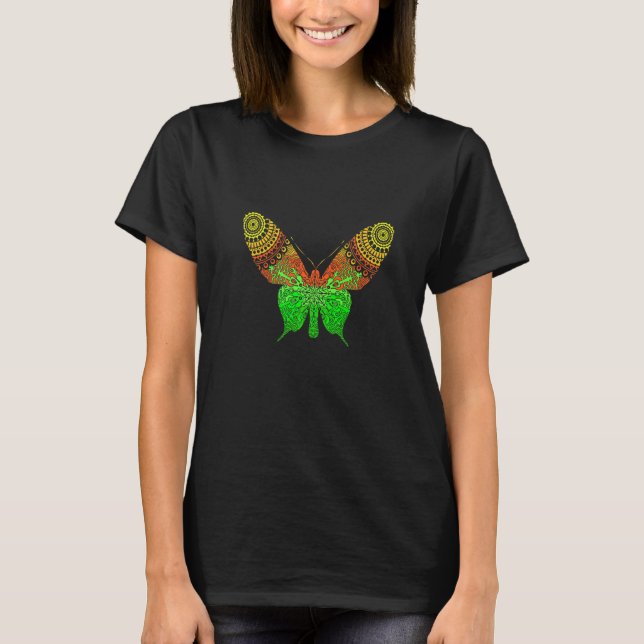 Fjäril Mandala Ljus Färger Tatoo T Shirt (Framsida)