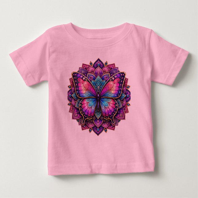 Fjäril Mandala Småbarns T-Shirt | Färgrik (Framsida)