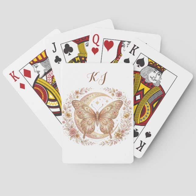 Fjäril Måne Blommig Guld Personlig Design Casinokort (Baksidan)