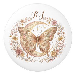Fjäril Måne Blommig Guld Personlig Design Knopp