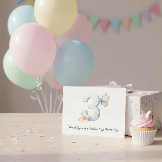 Fjäril med blommor 3-års födelsedag Whimsical vår Tack Kort (Skapare uppladdad)