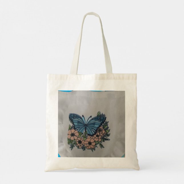 Fjäril med blommor tote tygkasse (Baksida)