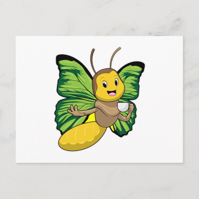 Fjäril med kopp kaffe vykort (Framsida)