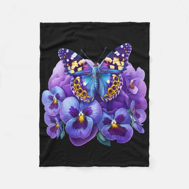 Fjäril Med Lila Blommor Pensé Demens Heime Fleecefilt (Framsidan)