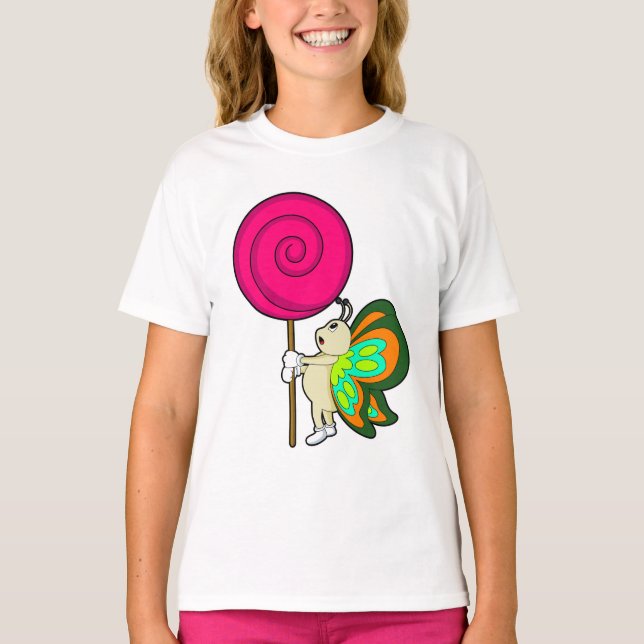 Fjäril med Lollipop T Shirt (Framsida)