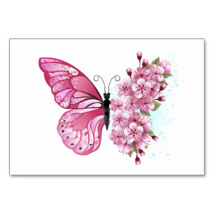Fjäril med rosa Sakura Bordsnummer