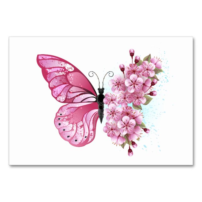 Fjäril med rosa Sakura Bordsnummer (Framsidan)