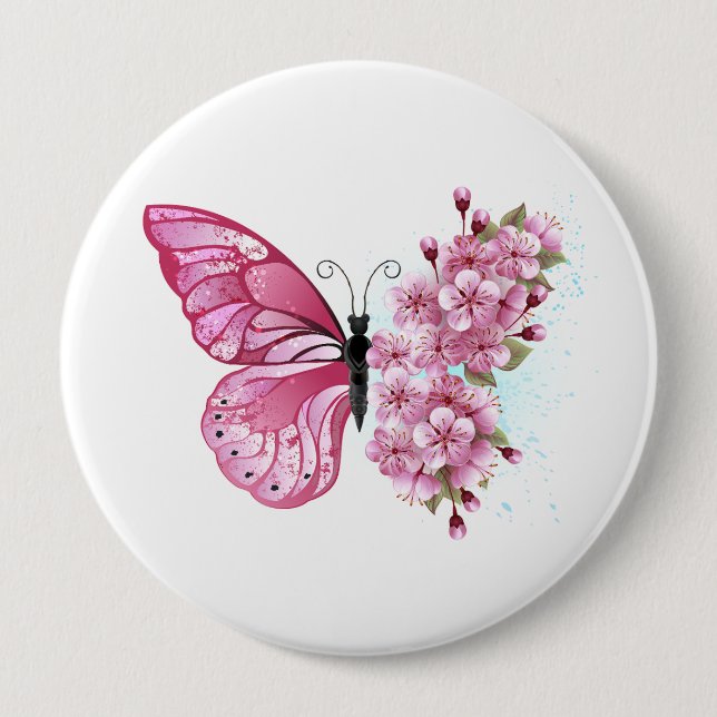 Fjäril med rosa Sakura Knapp (Framsida)