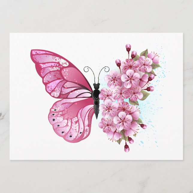 Fjäril med rosa Sakura Meny (Framsida)