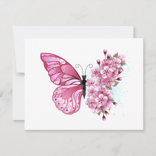 Fjäril med rosa Sakura Tack Kort (Framsida)