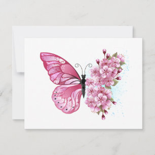 Fjäril med rosa Sakura Tack Kort