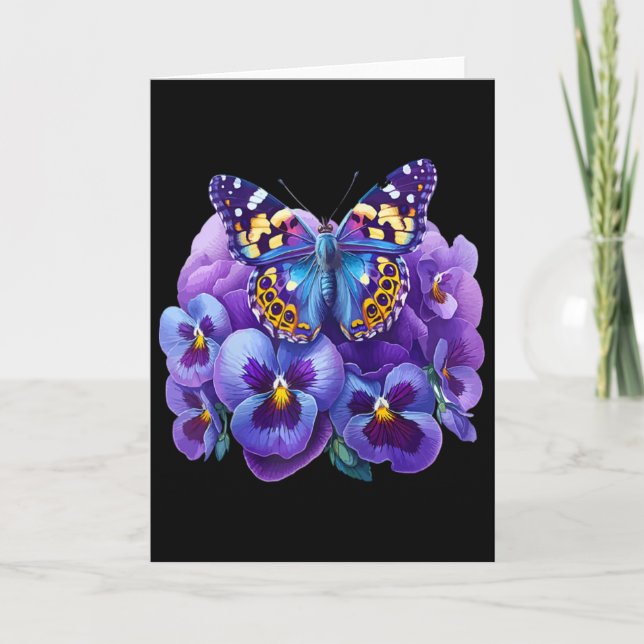 Fjäril Med Violetta Blommor Pensé Demens Heime Kort (Framsida)