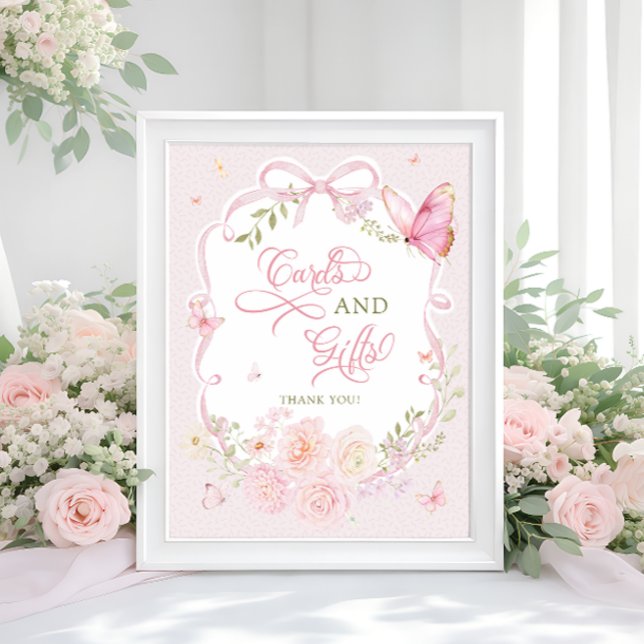 Fjäril Mjuk Rosa Blommiga Kort och Presentartiklar Poster (Skapare uppladdad)