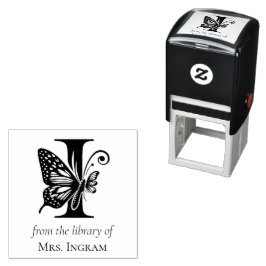 Fjäril Monogram Bokstaven I Från [Namn]s Bibliotek Självfärgande Stämpel
