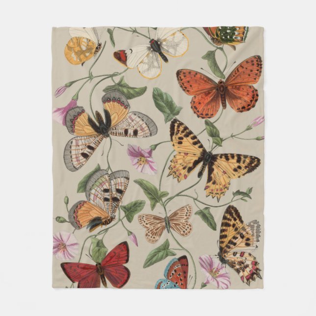Fjäril Moth Natursamling Ritning Fleecefilt (Framsidan)