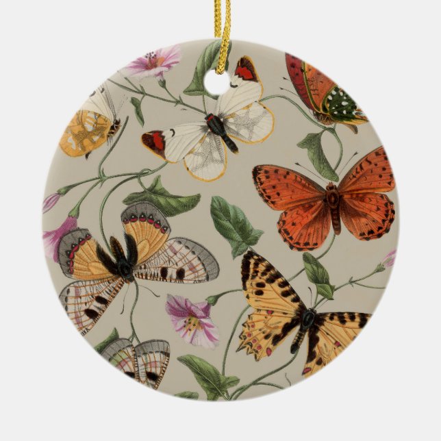 Fjäril Moth Natursamling Ritning Julgransprydnad Keramik (Framsidan)