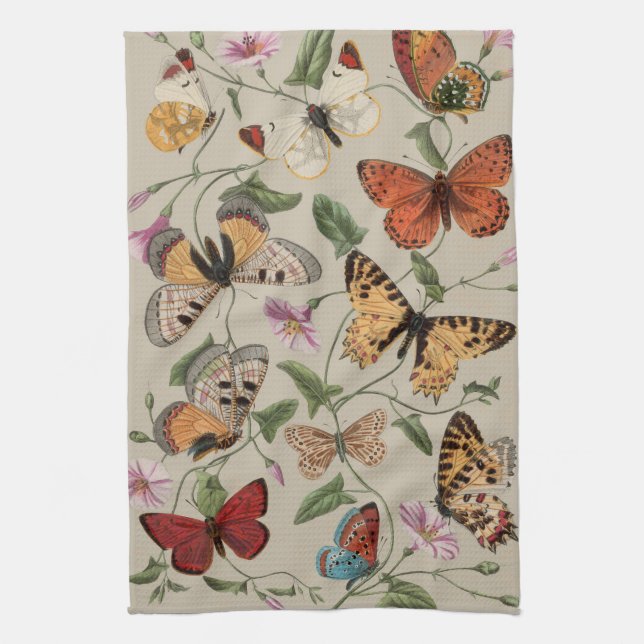 Fjäril Moth Natursamling Ritning Kökshandduk (Vertikal)