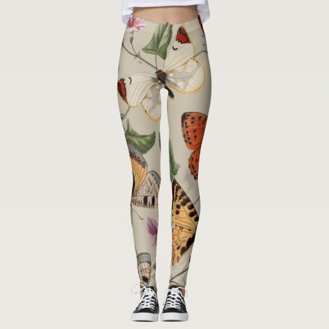 Fjäril Moth Natursamling Ritning Leggings (Framsida)