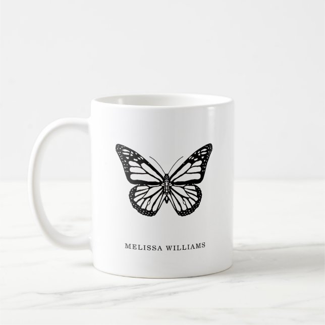 Fjäril Namn Svart och Vitt Kaffemugg (Vänster)