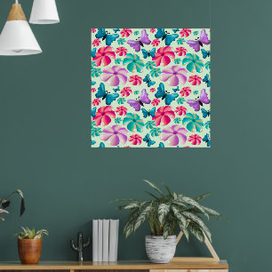 Fjäril och blomma estetiskt mönster poster