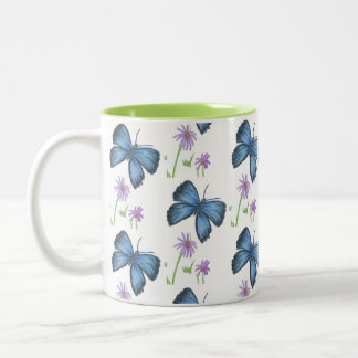 Fjäril och blomma kaffemugge Två-Tonad mugg