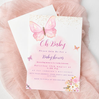Fjäril och blommande baby shower inbjudan